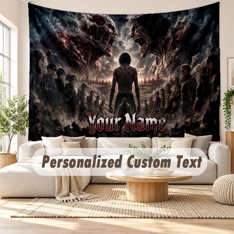 Custom Name Wall Hanging Tapestry,Attack on Titan Decorative Backdrop Tapestry For Dorm Home