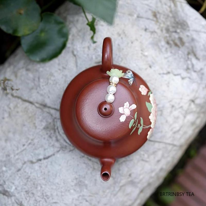 Chinesische Yixing Lila Ton Teekanne Handgefertigt Blumen Teekanne Schönheit Tee-Ei Haushaltskessel Rohmaterial Zisha Teegeschirr 120ml