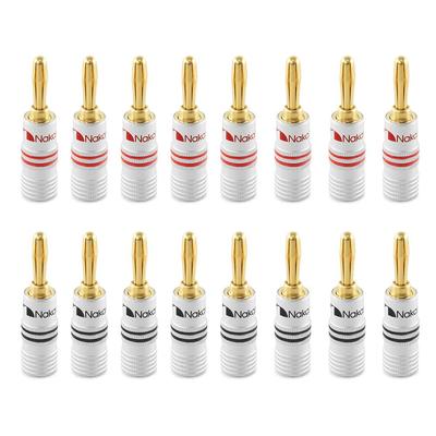 Nakamichi Banana Plugs 24K Gold Plated Speaker Cable Connectors Aluminum Metal Shell Gauge Size 4mm Pieces Banana 12AWG-18AWG (16 (8 Pairs), Plugs)