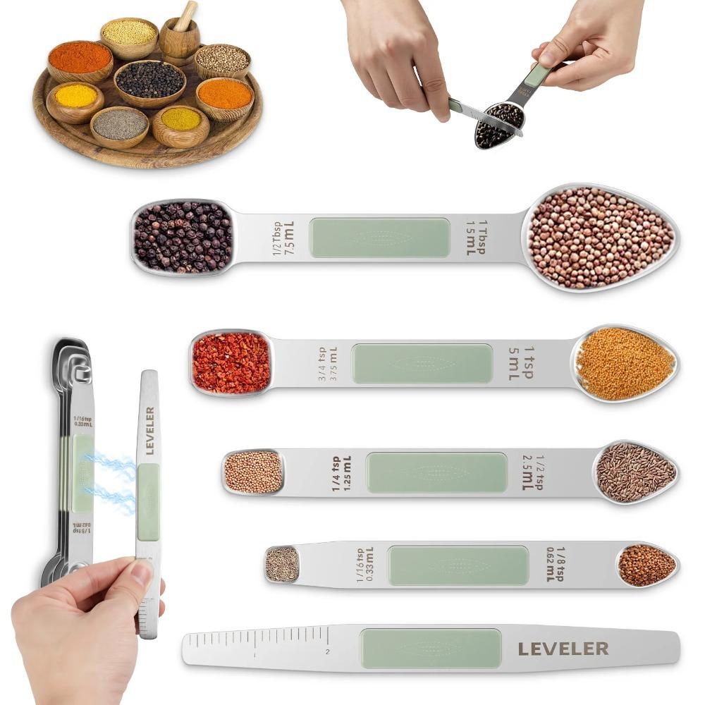 5PCS/SET with Leveler Magnetic Measuring Spoon Stainless Steel Seasoning Spoon Coffee Spoon Kitchen
