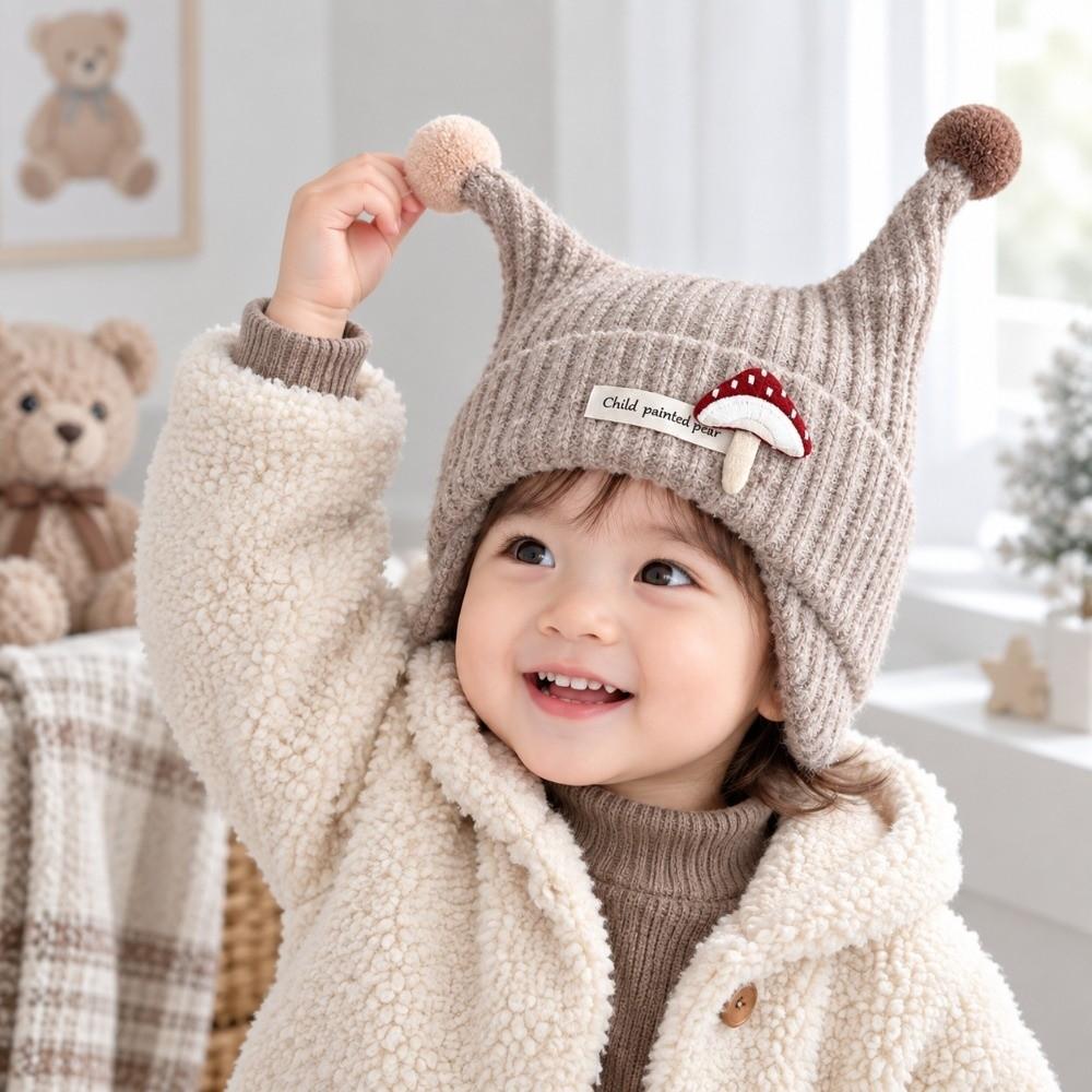 Wind Proof Infant Hat Knitted Fabric Earflap Cap Solid Color Pullover Hat Outdoor Use