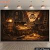 2D Flat Banner, 1 Piece of Pirate Treasure Background Cloth with Cave Scene Treasure Box, Suitable for Escape Room Games