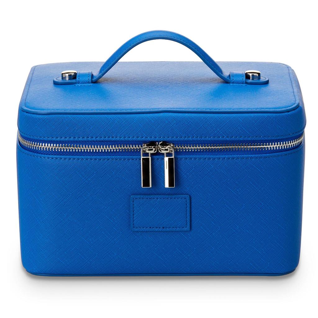 Tragbare Kosmetiktasche aus Cross-Grain-Leder mit goldener Hardware - Reise-Organizer für Make-up und Hautpflege