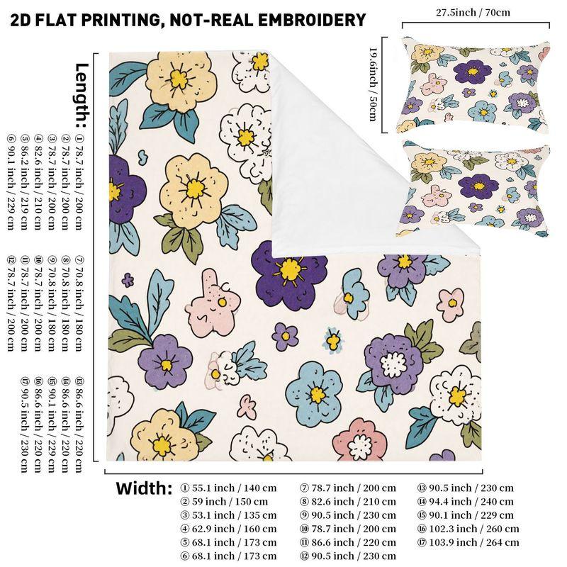 3 Piece Bedding Pillowcase Duvet Set Colorful Flower 2D Digital Printing For Bedroom Hotel Dormitory Decoration