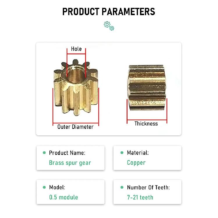 10PC 0.5 Modulus Brass Gears 7/8/9/10/11/12-21 Teeth Small Modulus Copper Gears 0.5M Thickness 5mm Spindle Gears Toy Accessories