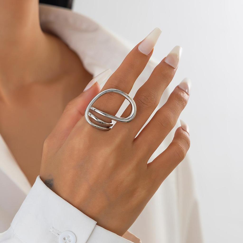 Fashion High Sense of Simplicity Ring Light Luxury Glossy Geometric Irregular Ring Ins Wind Personality Wind Tide Commuter Women's Jewellery