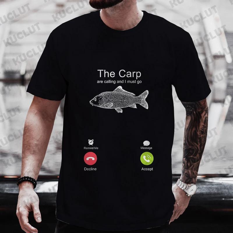 Fishing The Carp Are Calling and I Must Go Funny Vintage Men's T-Shirt New Fashion Summer Casual Harajuku Tshirt Printed Men Top