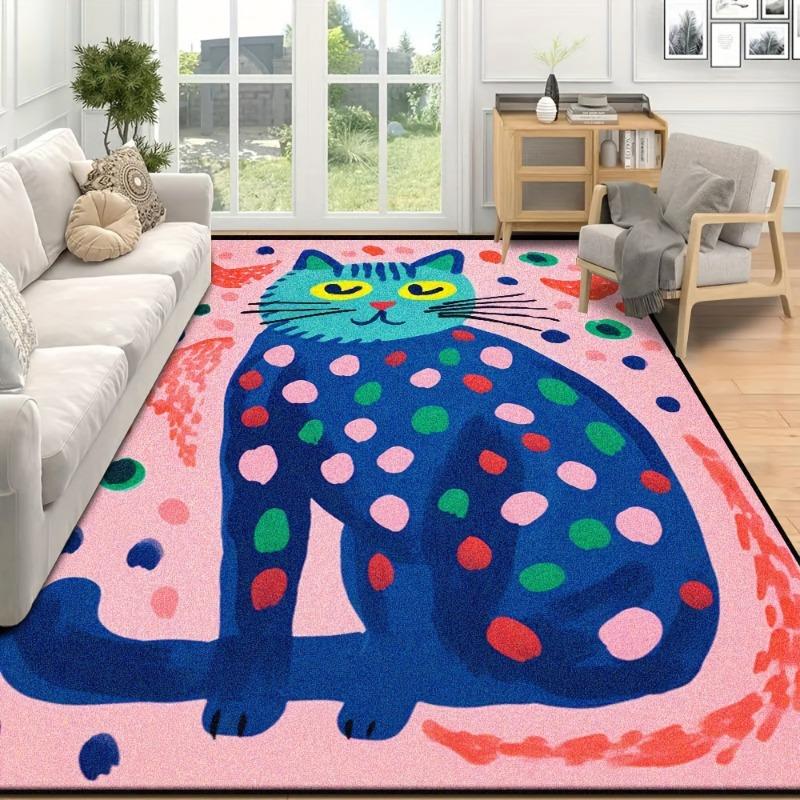 Cute Cartoon Large Area Carpet Living Room Cat Pattern Children's Room Soft Non-slip Floor Mat Kid Bedroom Decor Rugs Washable