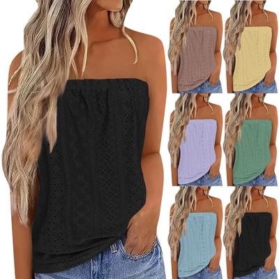 Women's Fashion Strapless Vest Casual Summer Loose Solid Color Hollow Out Tops