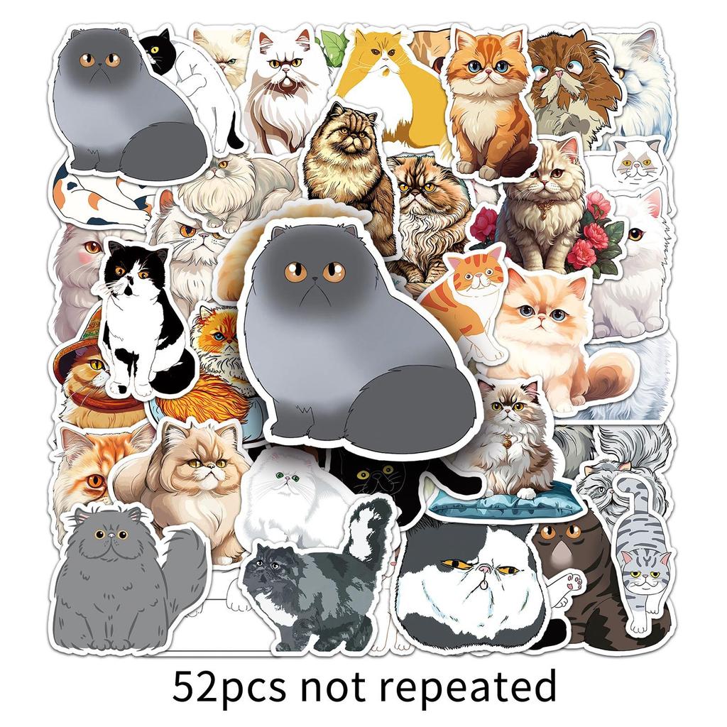 52 Persian Cat Doodle Stickers Personalized Cartoon Cute Cat Decorative Mobile Phone Water Cup Suitcase Stickers