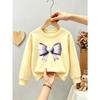 Kids Girls Crewneck Sweatshirt, 3D Pink Lace Bow With White Heart Center Print Black Soft Fleece Pullover
