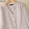 ZANZEA Women Casual V-Neck Loose 3/4 Sleeve Stripe Blouse