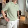 Maglia polo da uomo a maniche corte in maglia con texture a nido d'ape, scollo a V, casual, tinta unita