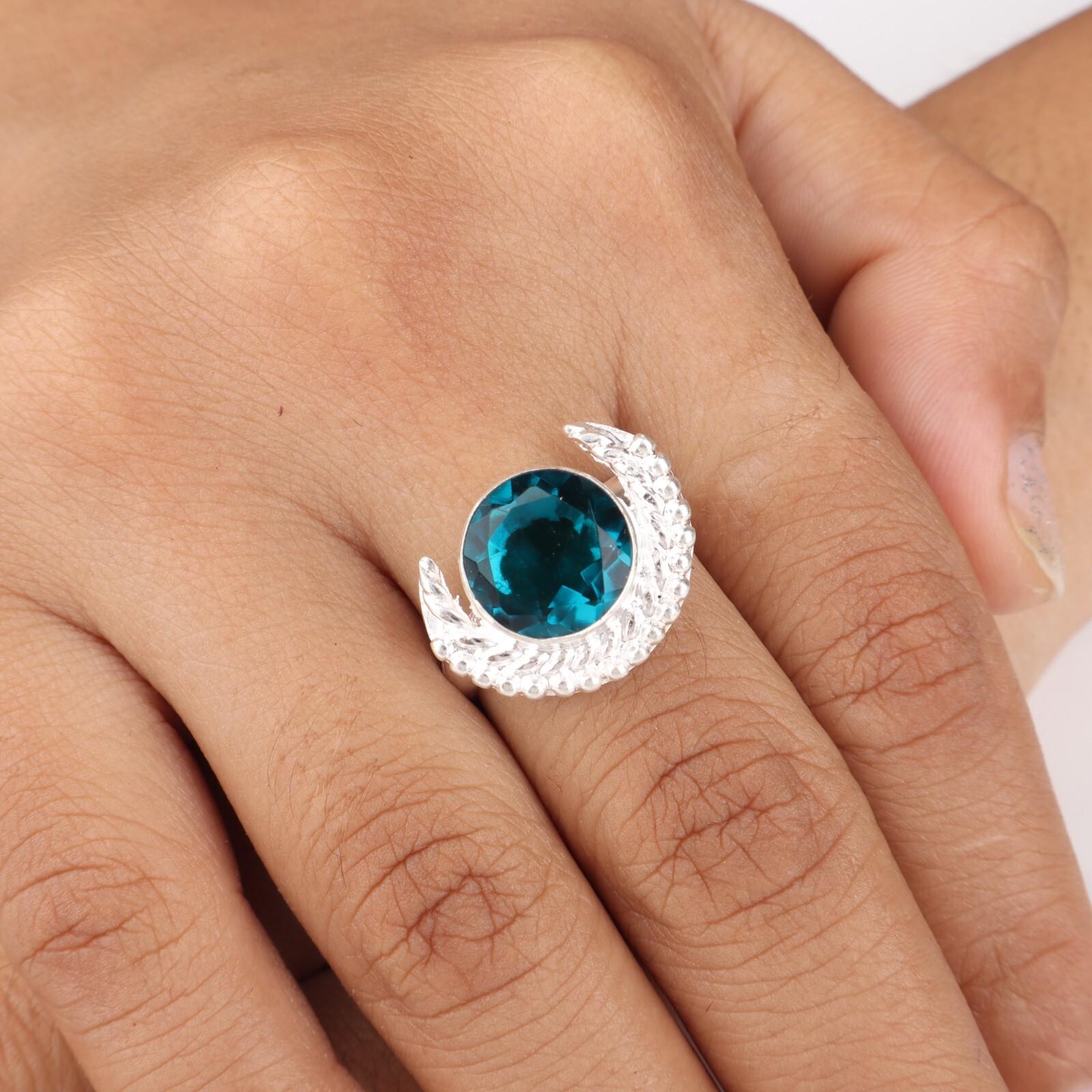 

Апатит Драгоценный камень 925 Стерлинговое серебро Ручная работа Ювелирные изделия Камень марта Кольцо RR-48-8 13