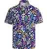 Trendy Short Sleeve Polo Shirt with Skull & Floral Print