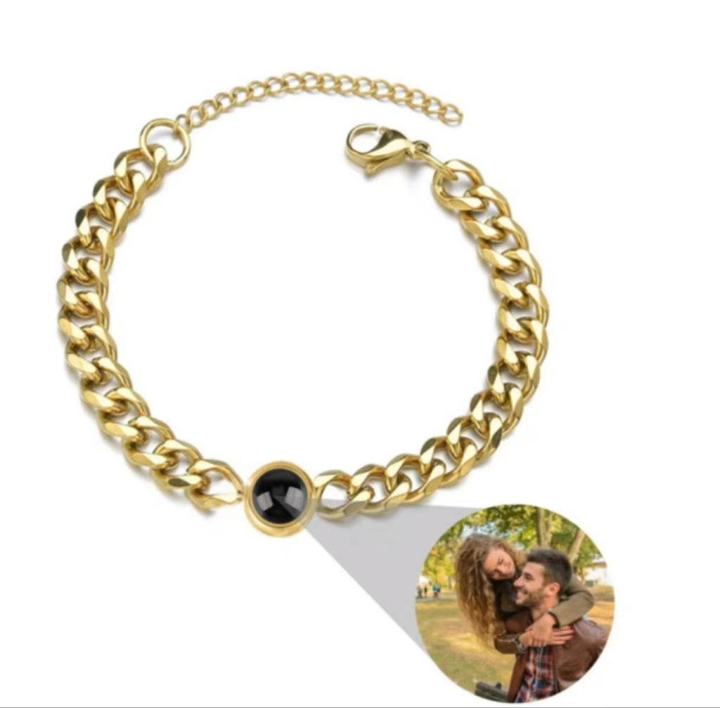 Custom Titanium Steel Couples Bracelets: 'I Love You' in 100 Languages with Photo Projection