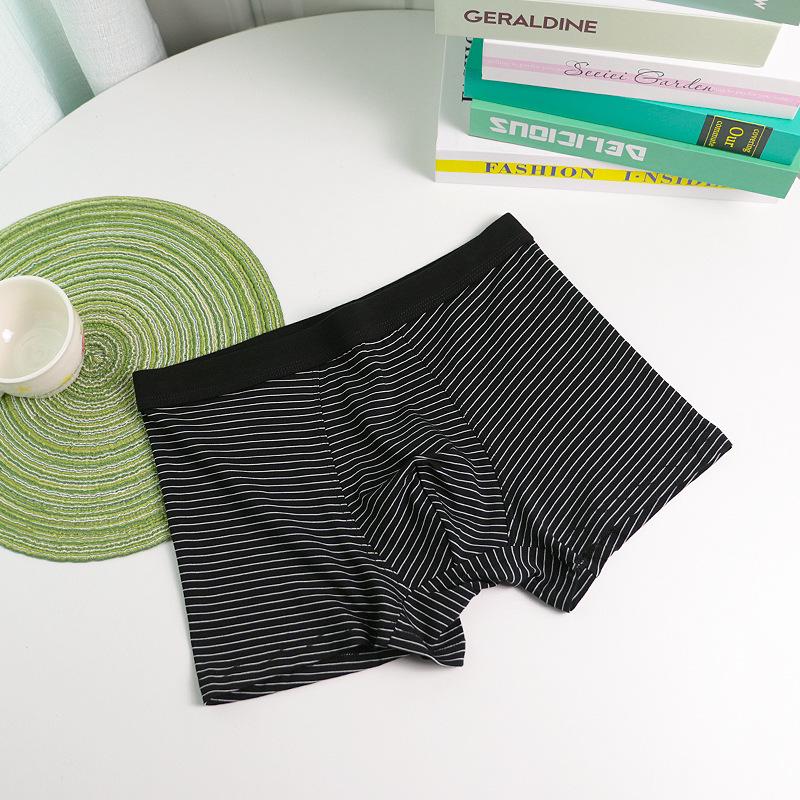 Men's Breathable Cotton & Modal Striped Boxer Briefs, Mid-Rise Fashion Style