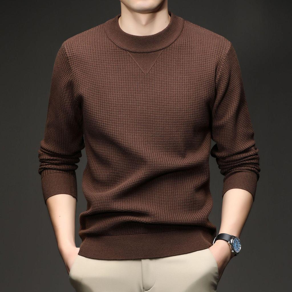 Men's Douyin Bestseller Autumn/Winter Knitwear: Trendy Round Neck Solid Color Jacquard Thick Sweater