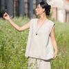 Johnature Women Vintage Sleeveless T-Shirts Summer Chinese Style Solid Color High Quality Female Soft T-Shirts