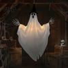 Outdoor Spooky Decor Halloween Hanging Ghost with Witch Hat, Light Up Eerie Glow for Porch Tree, Haunted House Scene Ornament Hat
