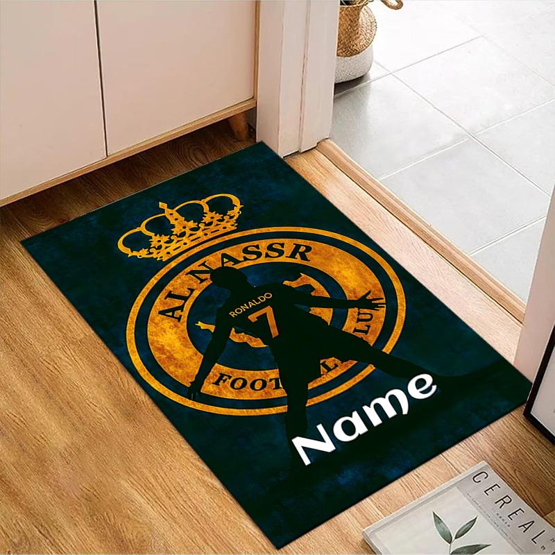 Custom Name Al Nassr Football Club Crest Rug Game Carpet, Floor Mat for Bedroom Living Room Entryway Rug, Home Decor Idea Gift for Christmas birthday