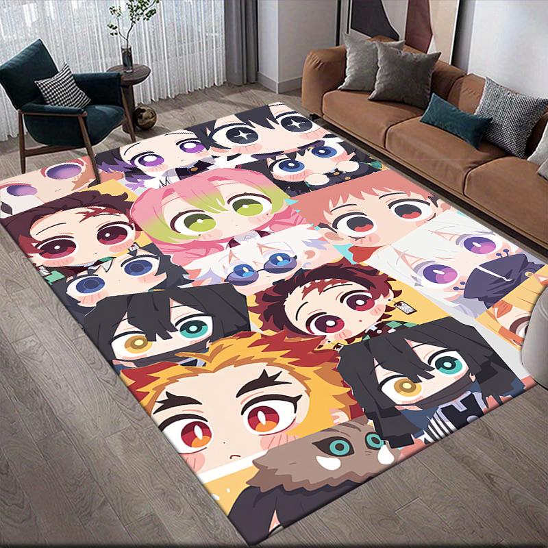 Demon Slayer Character Group Square Area Rug, Non-Slip Floor Mat for Home Office, Perfect Gift for Demon Slayer Fans