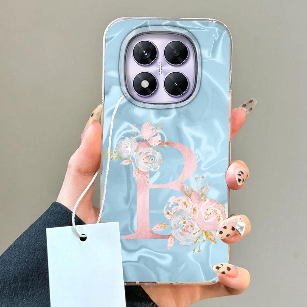 Pink Bule Couple A-Z Letter Flower Shockproof Phone Case For Xiaomi Redmi A5 A3 A4 A1 A2 9A 9C 9 10 Silicone Shell Back Cover