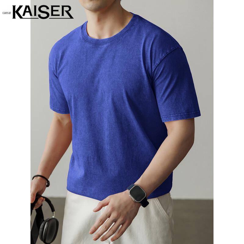 KAISER Men's Distressed Solid Cotton Crew Neck T-Shirt