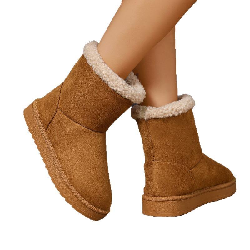 Neue Damenschuhe in Übergröße, Schneestiefel, Kurze Stiefel mit dicken Sohlen, Fleece- und verdickte Baumwollstiefel