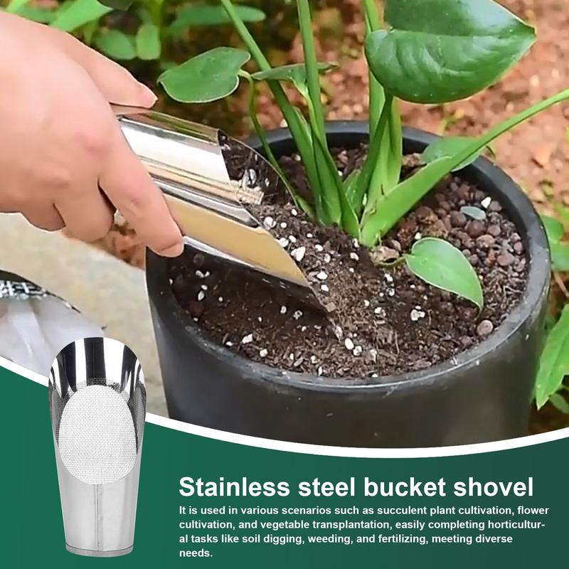 Garden Hand Shovel Bucket-Shaped Planting Scoop Lightweight Planting Supplies Stainless Steel Fertilizing Trowel For Flower