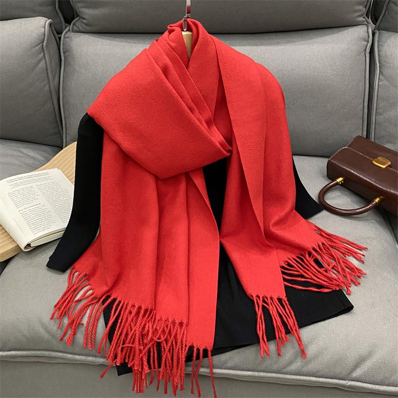 Luxury Solid Cashmere Scarf Women Winter Tassel Shawl Pashmina Big Size Handkerchief Lady Soft Outdoor Windproof Ski Bufanda