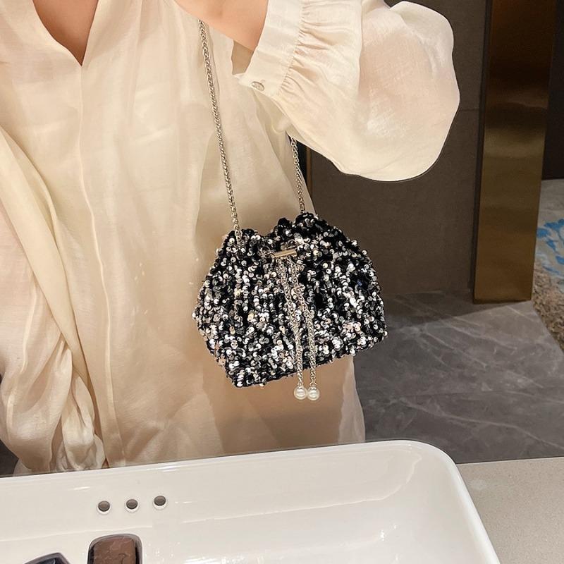 Fashion personalized sequined bag women's new bucket bag shoulder bag trendy messenger dinner bag