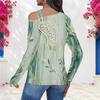 Women Plus Size Asymmetric Cutout Neck Cold Shoulder Long Sleeve Navy Geometric Printed Top