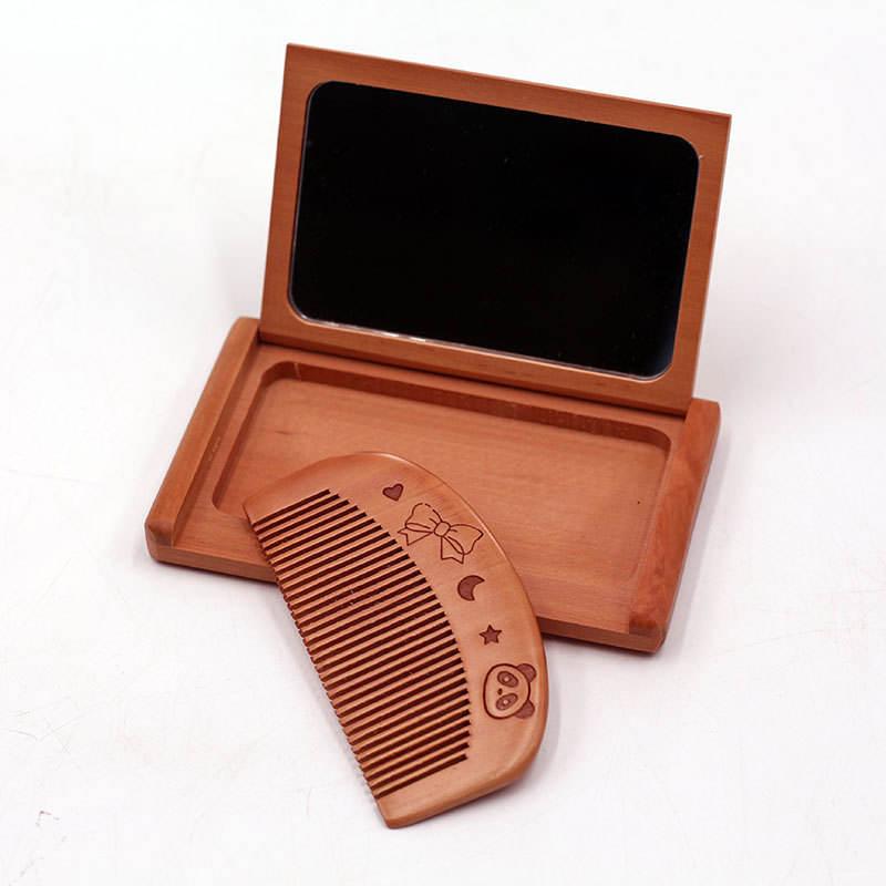 Custom Logo Luxury 2 In 1 Wooden Comb Mirror Set Vintage Foldable Pocket Mirror with Comb Travel Portable Hair Comb with Mirror