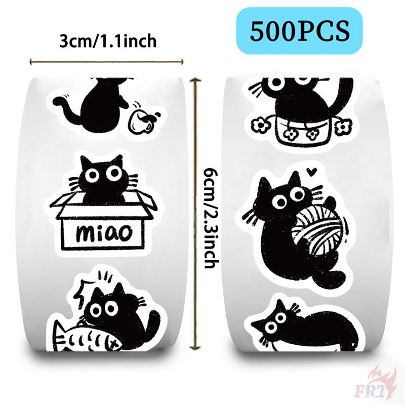 500Pcs/Roll Q Naughty Black Cats Kids Rewards Stickers - DIY Scrapbooks Album Decor Sealing Label Decals