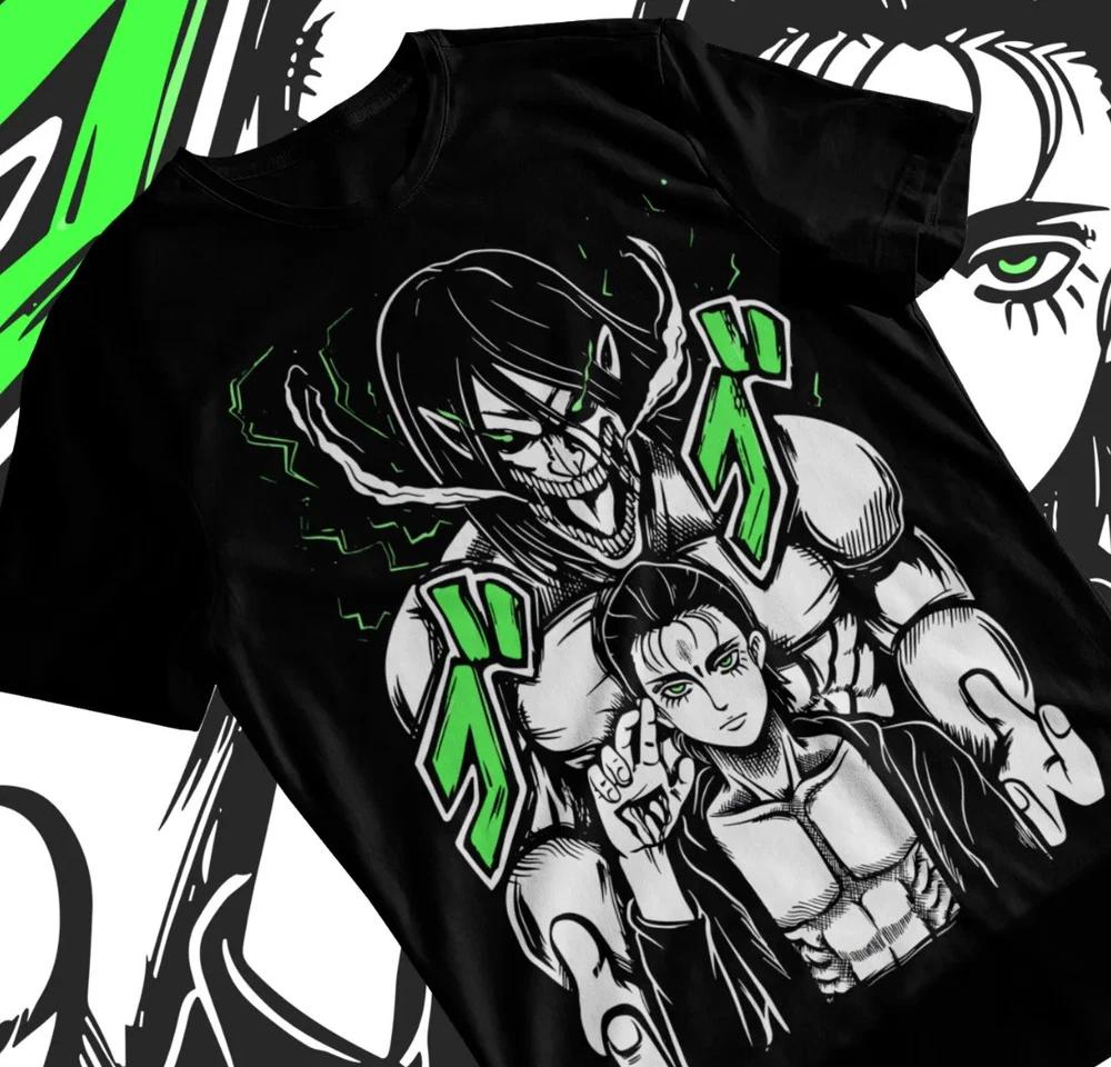 Anime Eren TiTan Attack On Titan Black TShirt S