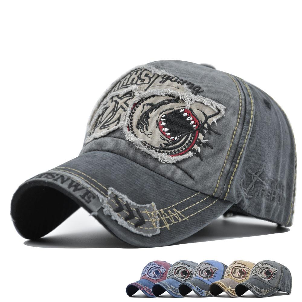 Vintage 3d Embroidered Shark Baseball Cap Cotton Material Adjustable Size For Men And Women