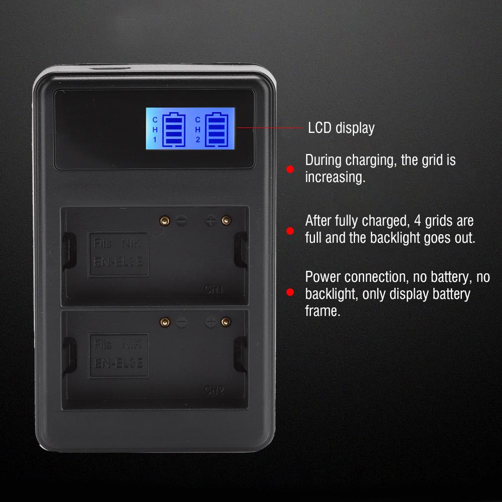 SEIVI EN3E Přenosná nabíječka baterií fotoaparátu Nabíjení LCD Zobrazení elektrického množství Dva sloty pro