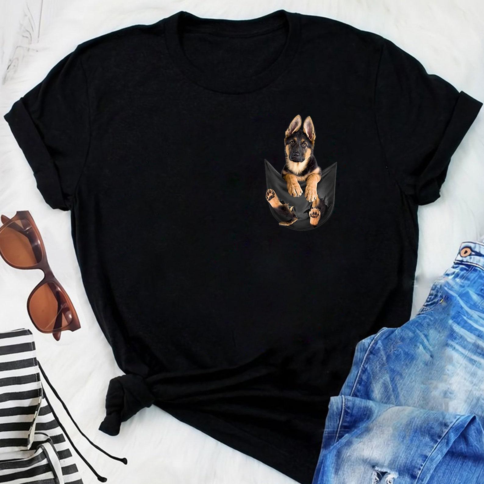 Pocket German Shepherd Puppy! Cute Dog Lover T-Shirt T-Shirt - Dog Mom, Dog Lover Shirt, Dog Lover Gift, Dog Lover, Dog Shirts S