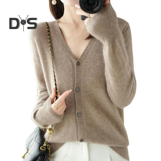 Women Knitting Sweater V-Neck Long Sleeve Button Down Sweater Cardigan Solid Color Loose Fit Crochet Texture Coat