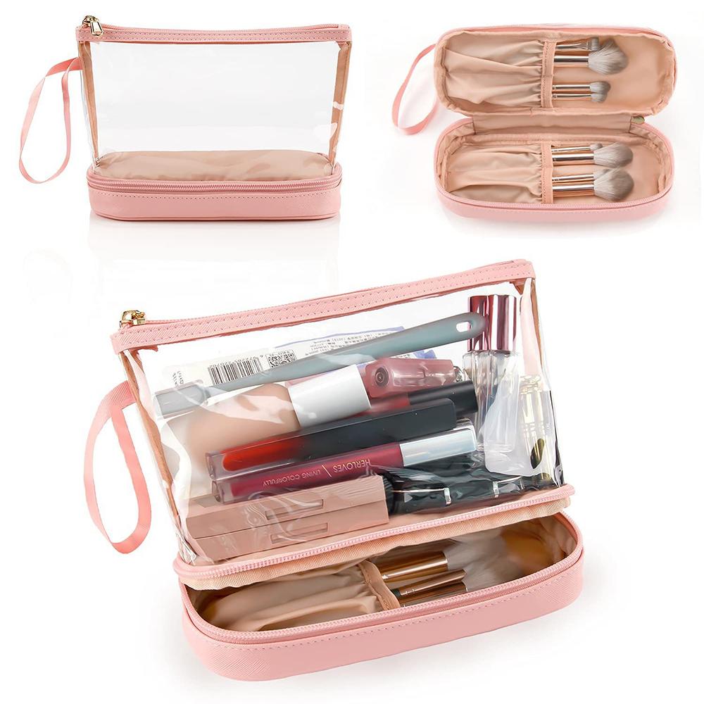 Transparent Storage Bag, Multifunctional Large Capacity Pvc Two-Layer Makeup Bag, Portable Travel Dry Wet Separation Wash Bag