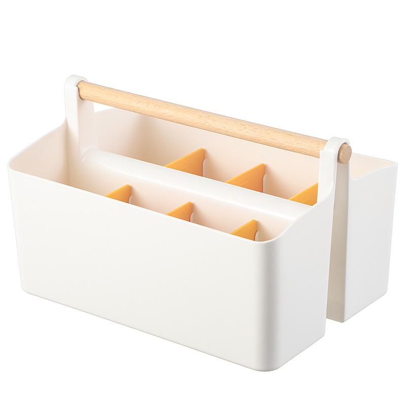 Stackable Wooden Handled Storage Box for Stationery, Pens, Markers, Remotes