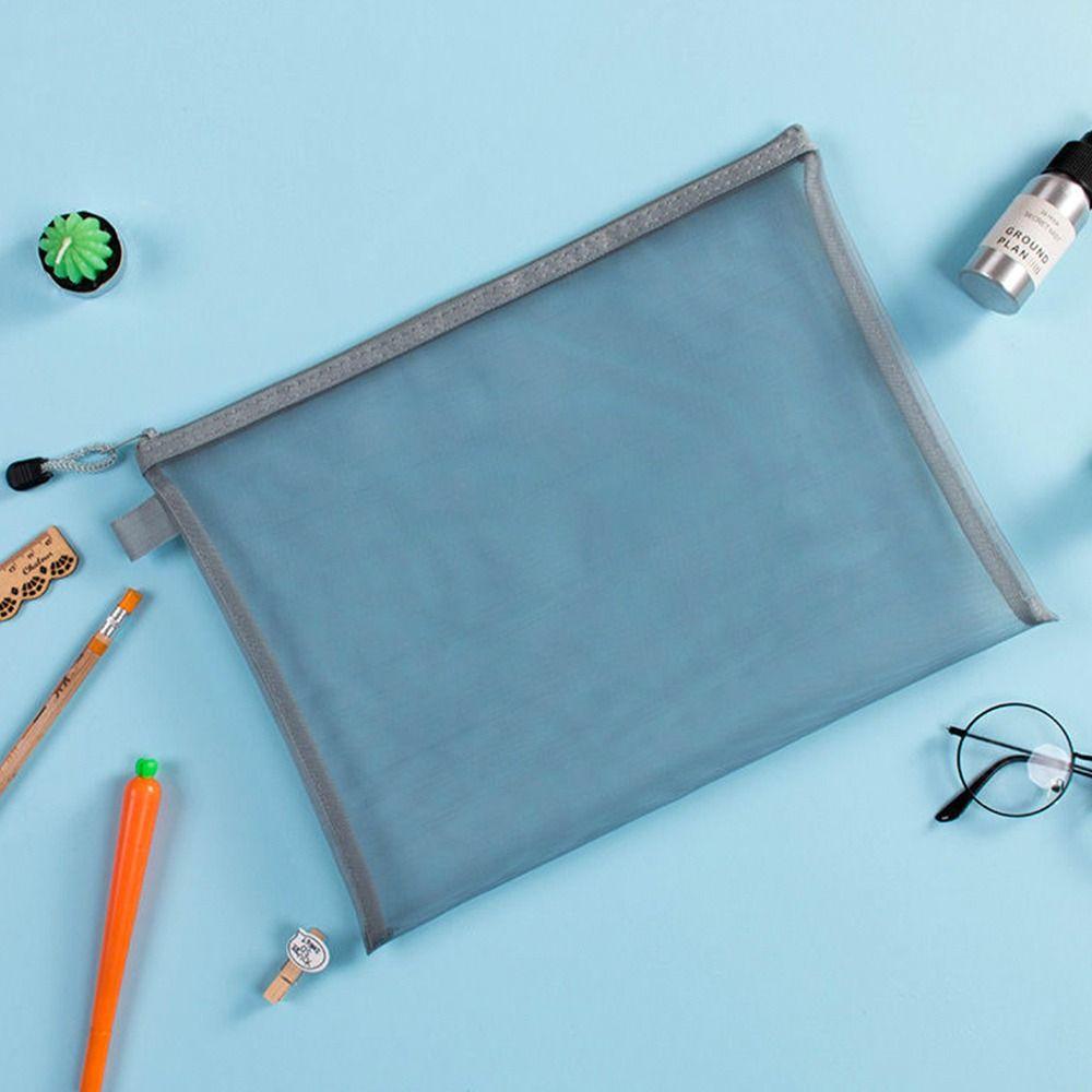 Paper Organizer Zipper Pencil Case Large Capacity Transparent Mesh File Folder Double Pocket
