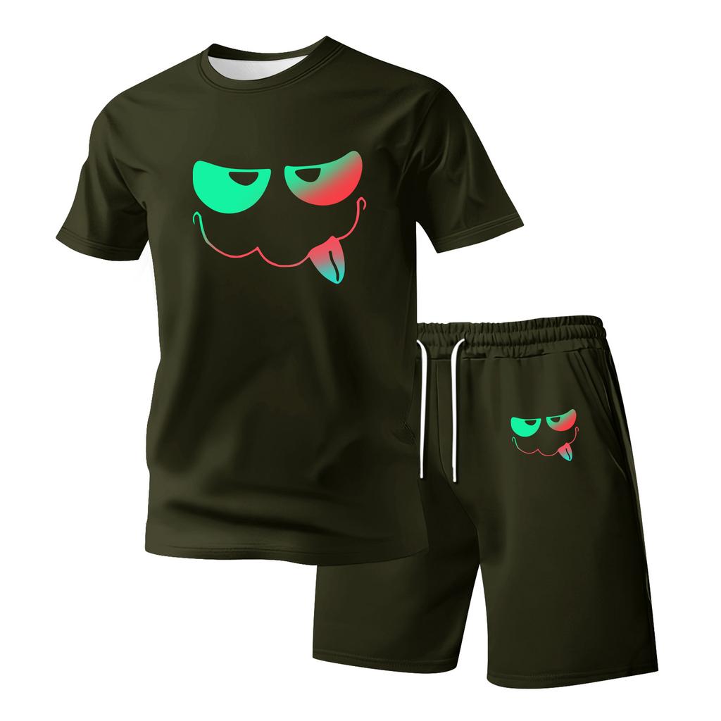 Herren Plus Size Lockere Passform Kurzarm T-Shirt und Shorts Set Lässiges Zweiteiliges Outfit mit Aufdruck Bequeme Passform