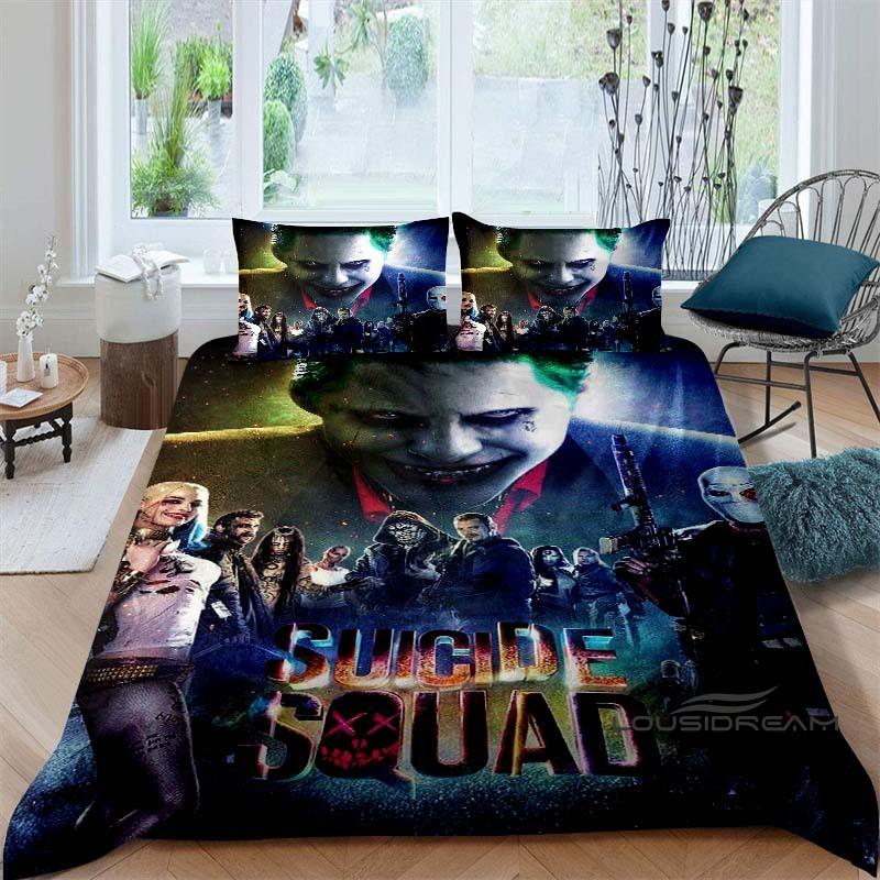 Suicide Squad 3-Piece Bedding Set: 3D-Printed Cartoon Duvet Cover Set (Includes Pillowcases; Inserts Not Included).