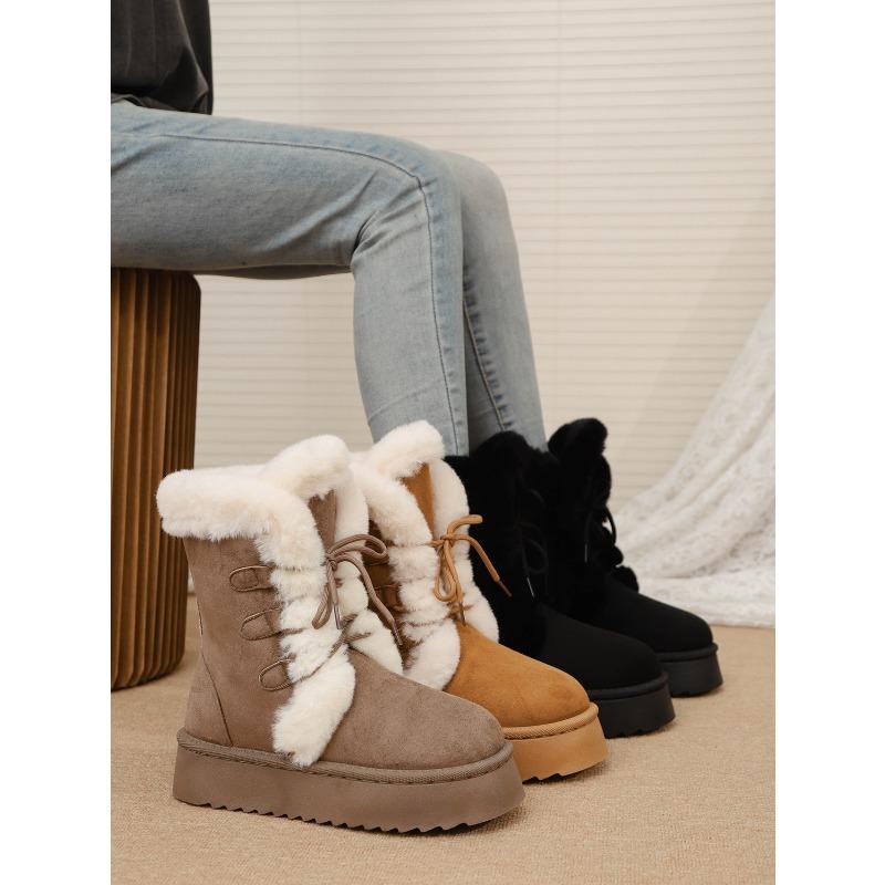 2025 Fall/Winter New Arrival: Front-Lacing Thick-Sole Fleece-Lined Warm Oversized Women's Snow Boots