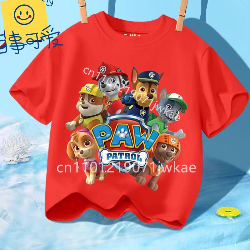 Paw Patrols Girl Boys T Shirt Cartoon Skye Short Sleeve Tops Summer Kids Korean Clothes Baby Casual Tees Cute Birthdays Gifts