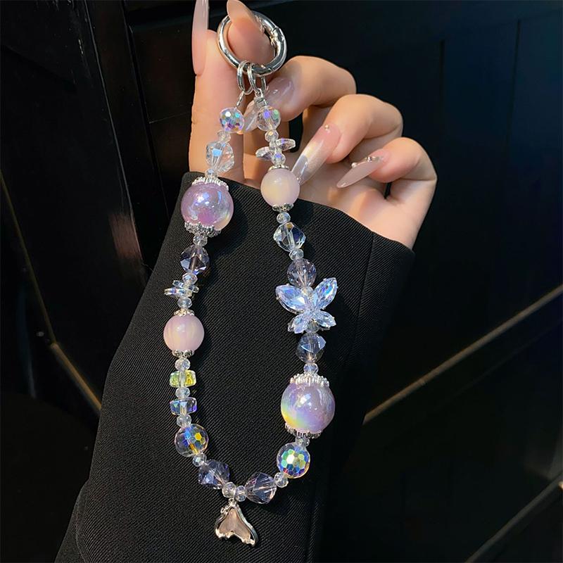 Ins Style Mermaid Pendant Beaded Phone Charm Y2K  Butterfly Phone Chain Anti Lost Wrist Lanyard Keychain Gifts