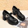 8cm Fashion Block High Heels Shoes Women Mary Janes Spring 2025 Shallow Ankle Buckle Platform Pumps for Dance Office Model Mom