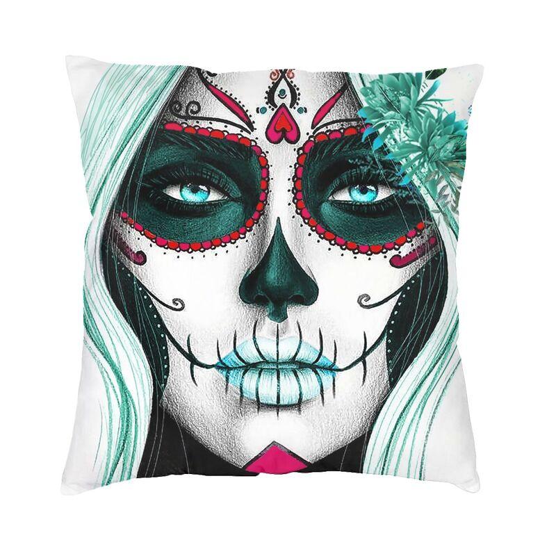 Day Of The Dead Sugar Skull Square Pillowcover Decoration Cushion Cover Throw Pillow for Sofa Doublesided Printing